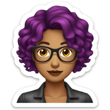 Chica pelo negro mechas rojas, pecas, pelo media melena. Gafas moradas sticker