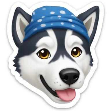 husky wearing a bandana and a sock cap sticker