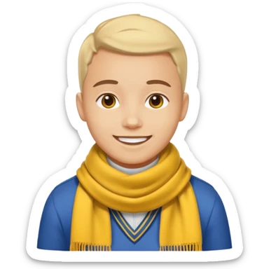 smiling person wearing a yellow Pathfinder club scarf sticker