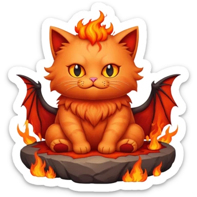 Insanely kitty sitting on a devil thrown in the middle of hell sticker