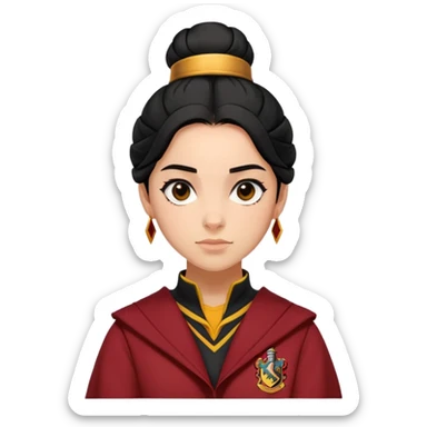 alicia spinnet in harry potter, wear hogwarts gryfindor uniform,  thick, black bun hair , reflecting her bold, stylish, and strong personality sticker