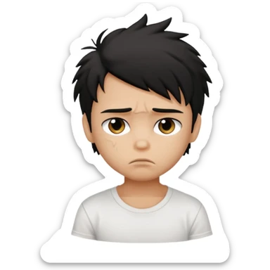 generate a pretty tan bratz boy with black messy hair looking sad. Wearing a white tshirt sticker