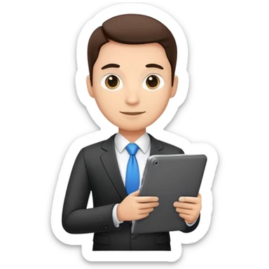 ceo executive confidently, holding a digital tablet or folder, wears smart business attire sticker