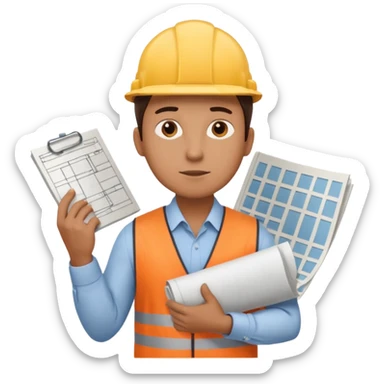 thinking architect in office cloth without helmet that holds architecture plan and is in thinking pose sticker