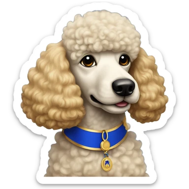 poodle with royal blue and gold collar  sticker