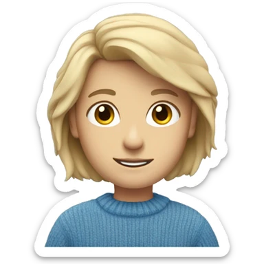 teacher with shoulder length hair, blue eyes, kind thin kinda chubby with a bright sweater on sticker