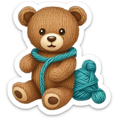 An illustration of a set of teddy bears and knitting yarn. A hand-drawn drawing. Vector illustration. Cartoon illustration, children's - sticker