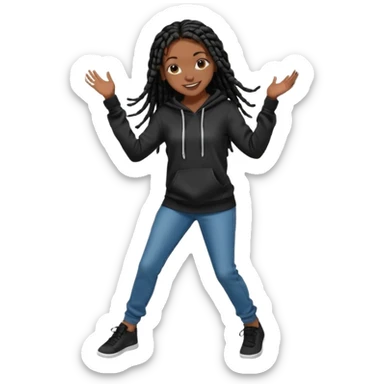 African American girl dark skin with long black box braids wearing plain black hoodie wearing skinny jeans dancing in street sticker