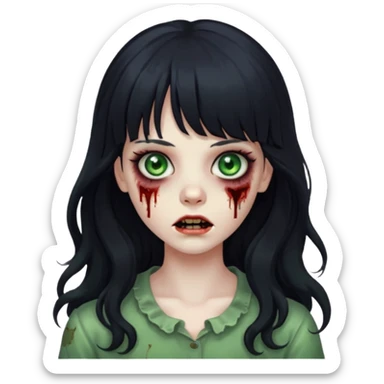 Zombie girl with long wavy black hair and bangs. sticker