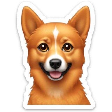 an orange spitz dog with a black muzzle sticker