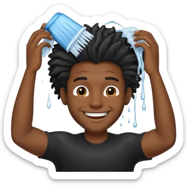 Black guy ready to wash his hair and it’s happy to do so and he’s wearing a black shirt sticker