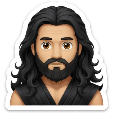 Hades from Olympus Gods with long black wavy hair and beard, black loincloth sticker
