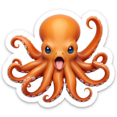 Cinematic Realistic Cute Yawning Octopus Portrait Emoji, Head tilted slightly with a dramatic, wide-open yawn, showcasing a soft, lustrous orange body with subtle blue ring accents and gently drooping tentacles, with half-closed, drowsy eyes rendered in exquisite detail; high shine, relaxed yet expressive, styled with a dash of mystical charm, soft glowing outline, capturing the essence of a sleepy yet affectionate octopus that appears ready to stretch out and drift into a peaceful nap! sticker
