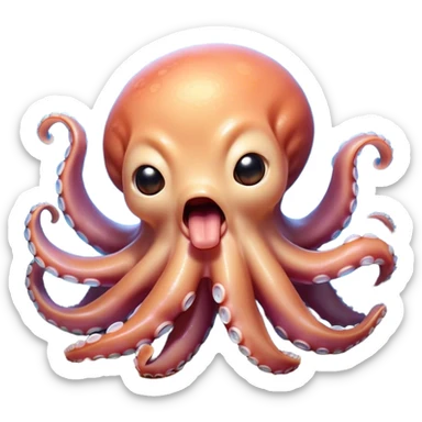 Cinematic Cute Yawning Octopus Portrait Emoji, Head tilted slightly with a dramatic, wide-open yawn, showcasing a bulbous, softly undulating body with loosely draped arms and sleepy, half-closed eyes, Simplified yet irresistibly adorable features, highly detailed, glowing with a soft, cozy underwater glow, high shine, relaxed yet expressive, stylized with a hint of whimsical aquatic charm, soft glowing outline, capturing the essence of a drowsy yet affectionate octopus that appears ready to stretch and yawn its way out of the screen! sticker