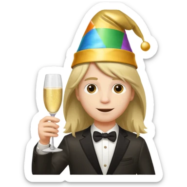 party hatted boy with long hair sticker