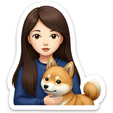 girl long dark brown hair with shiba inu outdoors sticker