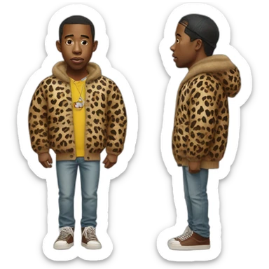 hyper realistic Tyler The Creator with chapka and leopard cardigan sticker