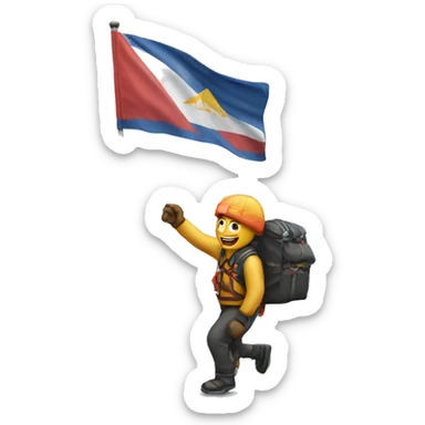 A man proudly carrying a flag at the top of Everest sticker