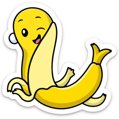 silly banana character slipping on its own peel sticker