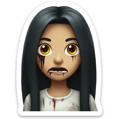 girl zombie with black long hair with teeth and serious face  sticker