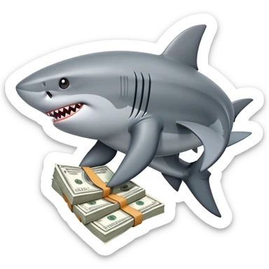 "Swim to profit" - a shark in leather gloves Louis Vuitton, moving along cash flows. sticker