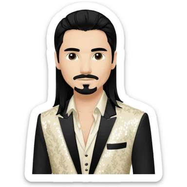 Kevin Richardson from Backstreet Boys with long black hair, ivory sequin outfit sticker