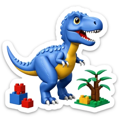 A cute blue t-rex building with LEGO bricks sticker