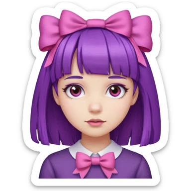girl with bangs and purple hair and pink hairbow sticker