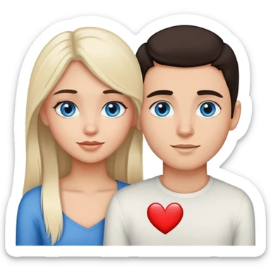 Pretty brown girl dark hair with white blonde blue-eyed boy in love sticker