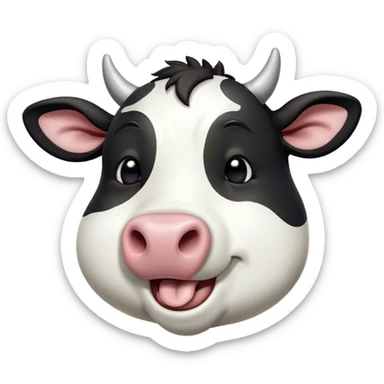 Cinematic Cute Yawning Black and White Cow Portrait Emoji, Head tilted slightly with a dramatic, wide-open yawn, showcasing a smooth, contrasting coat of black and white, floppy ears slightly drooping, round brown eyes barely open in drowsy contentment, Simplified yet irresistibly adorable features, highly detailed, glowing with a soft, cozy glow, high shine, relaxed yet expressive, stylized with a touch of modern whimsy, bright and endearing, soft glowing outline, capturing the essence of a sleepy yet affectionate cow, so drowsy it feels like it could stride out of the screen and curl up for a nap! sticker