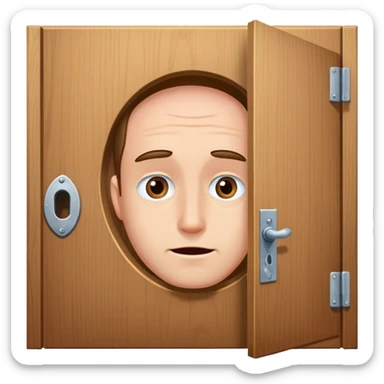 Image of a man poking his head out of an open door that he just opened half way, as if yo ask a question sticker