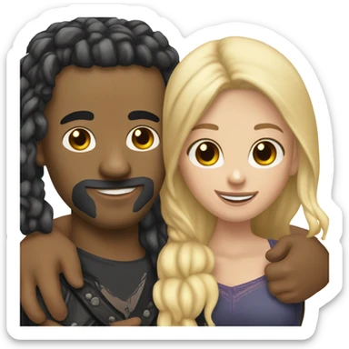 White orange Bearded guy with bald head and tattoos on left hand hugging a long brunette hair Croatian girl with nose ring stud sticker