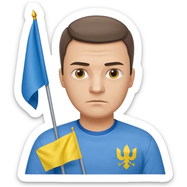 a Ukrainian man with the flag of Ukraine sticker