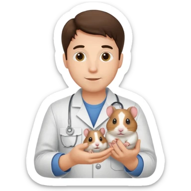 a brunette man vet holding a hamster sticker