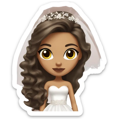Bratz, bride, brunette wavy long hair, olive skin, brown almond cat eyes sticker