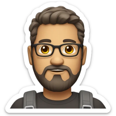 Mid age chubby developer with light brown skin beards and glasses and a very short dark hair sticker