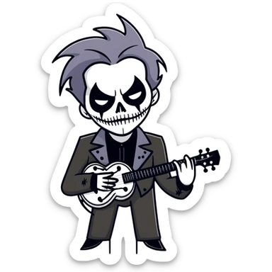 Black metal musician with corpse paint, spikes, black clothes sticker