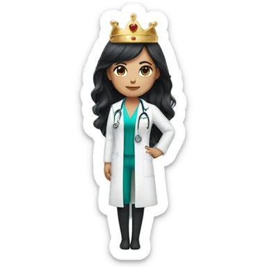 Female doctor with long black hair and a cat crown sticker