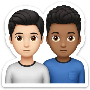 Dois jovens meninos brancos um de cabelo preto e outro loiro com penteado moderno, de corpo inteiro e mãos dadas sticker