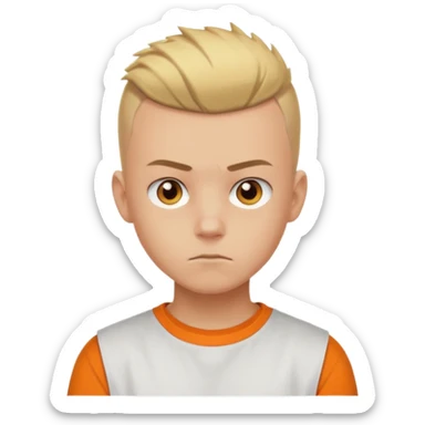 Blonde Buzzcut And Brown Mohawk. Amber Eye. Orange Tshirt. White Sleeve. Teenage Boy sticker