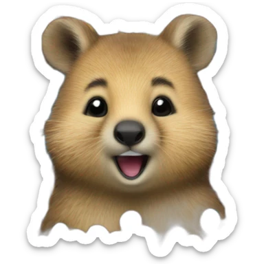 a cute quokka eating a large blue M&M sticker