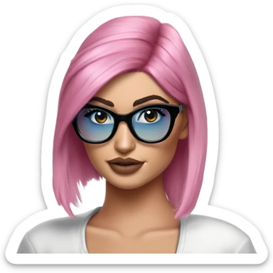 Photo Realistic kylie jenner stylish pink hair BLUE eyes and glasses posing  sticker