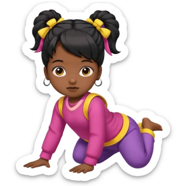 girl black twin tail baby wearing colorful clothes crawling on the floor sticker