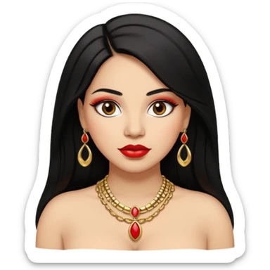 Mexican Light skin big brown eyes glamorous thick full figured women black medium straight hair red lips necklace  sticker