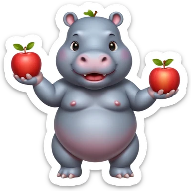 a Circus cute hippo juggling two apple sticker