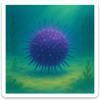 Another sea urchin in Ghibli style, underwater scene, round and spiky, with a soft glow, no text. sticker