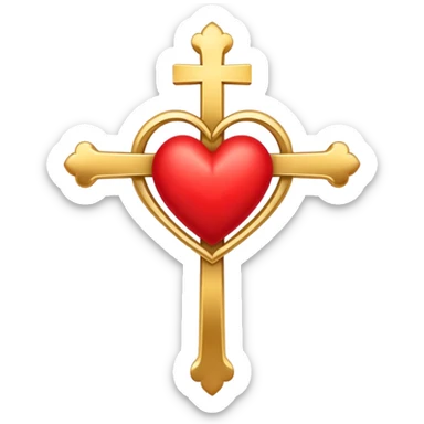 Two red  heart outlines  entwined with a simple gold cross  sticker