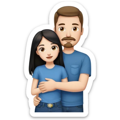 tall white guy with brown hair goatee mustache wearing t-shirt and jeans hugging a shorter white girl with long black hair sticker