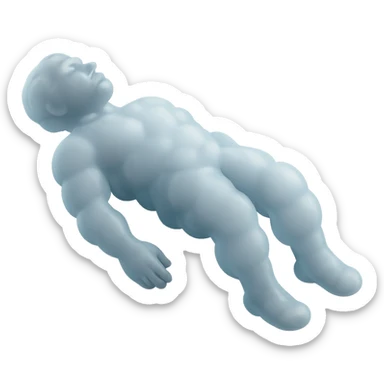 side view of unconscious person, torso up, limbs down, made of bright white fluffy clouds, matte glass style sticker