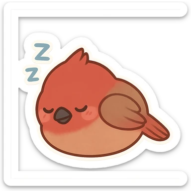 chick cardinal sleeping curled up, Z bubbles, cozy rounded shape sticker